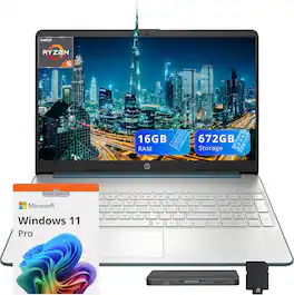 HP - 15.6" FHD Laptop,AMD Ryzen 5-5500U,16GB RAM,512GB SSD+160GB Docking Station Set,AMD Radeon Graphics,Win 11 Pro - Blue