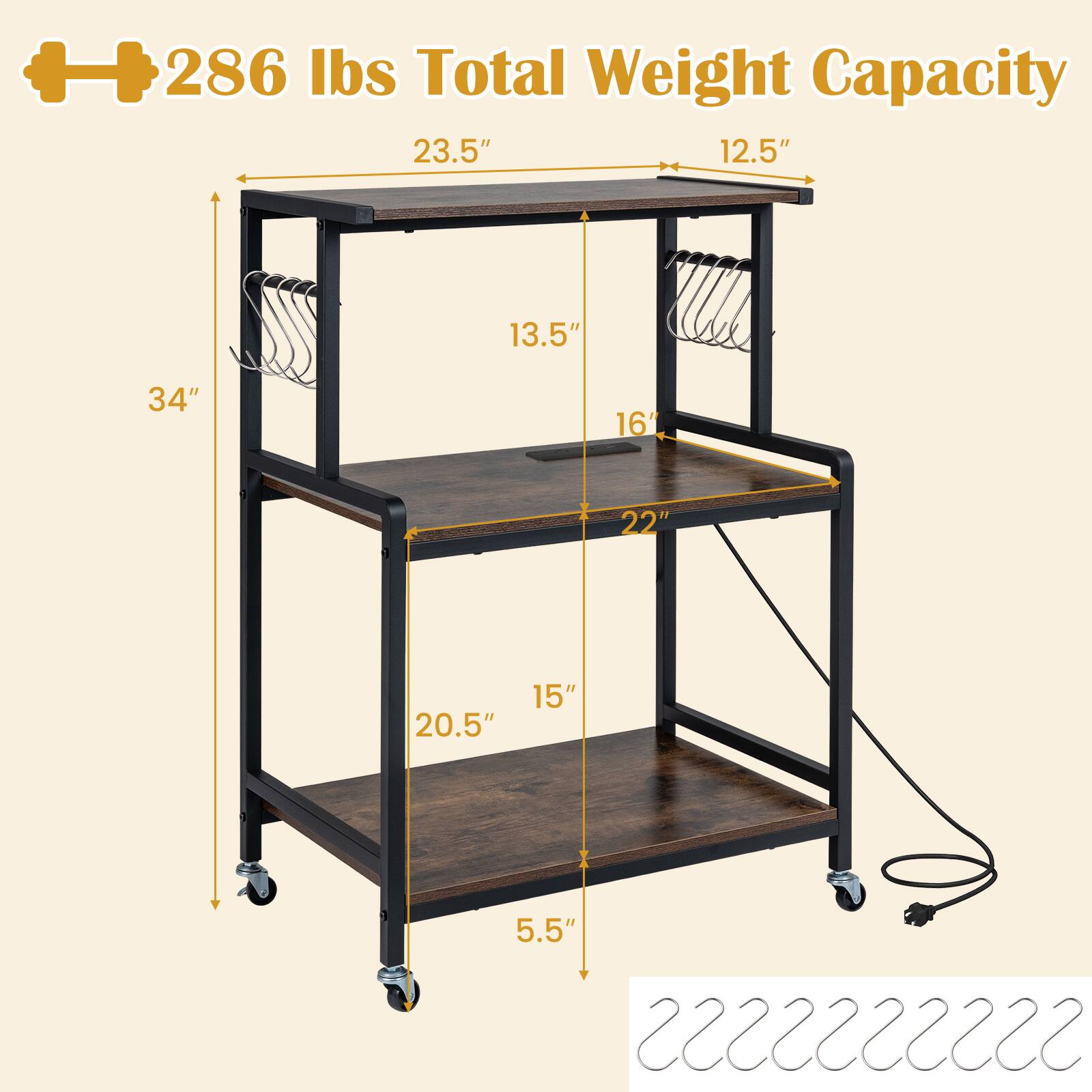 286 lbs Total Weight Capacity  
23.5" x 12.5"  
13.5" x 34"  
16" x 22"  
20.5" x 15"  
5.5"