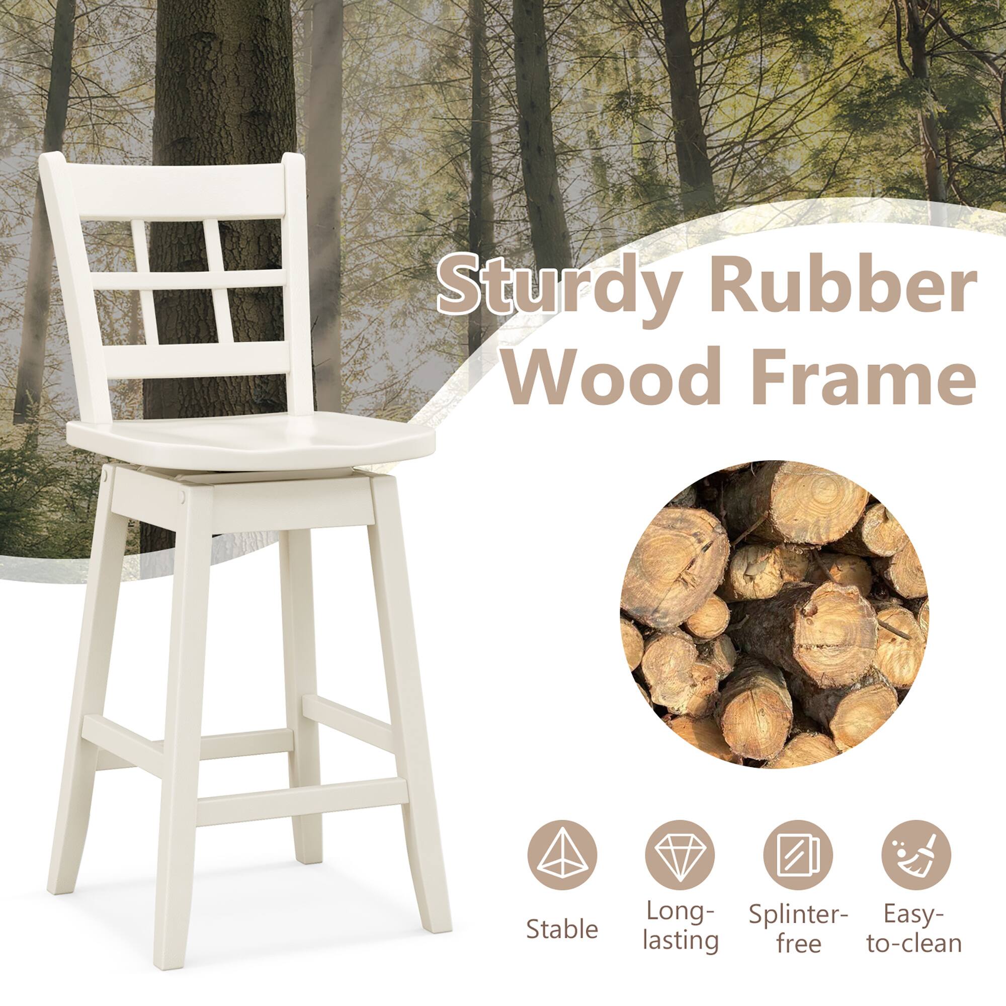 Sturdy Rubber Wood Frame, Stable, Long-lasting, Splinter-free, Easy-to-clean