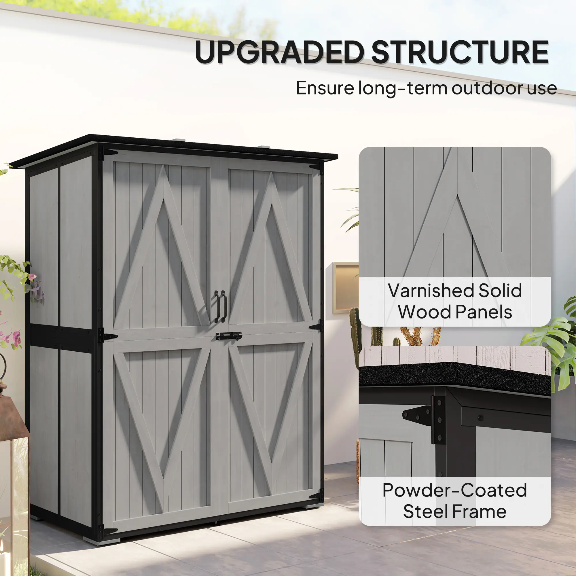UPGRADED STRUCTURE: Ensure long-term outdoor use with a Varnished Solid Wood Panels Powder-Coated Steel Frame.