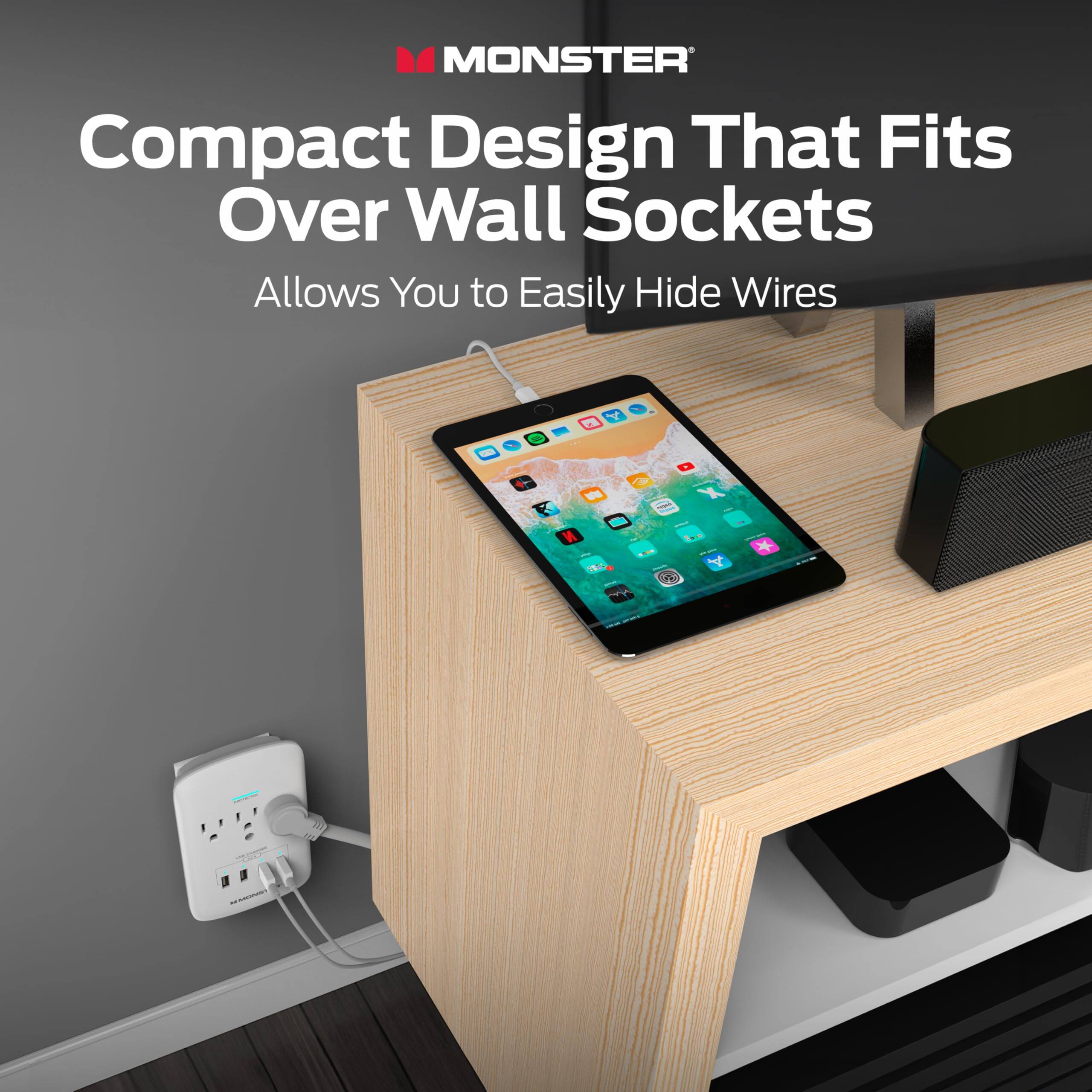 MONSTER  
Compact Design That Fits Over Wall Sockets  
Allows You to Easily Hide Wires