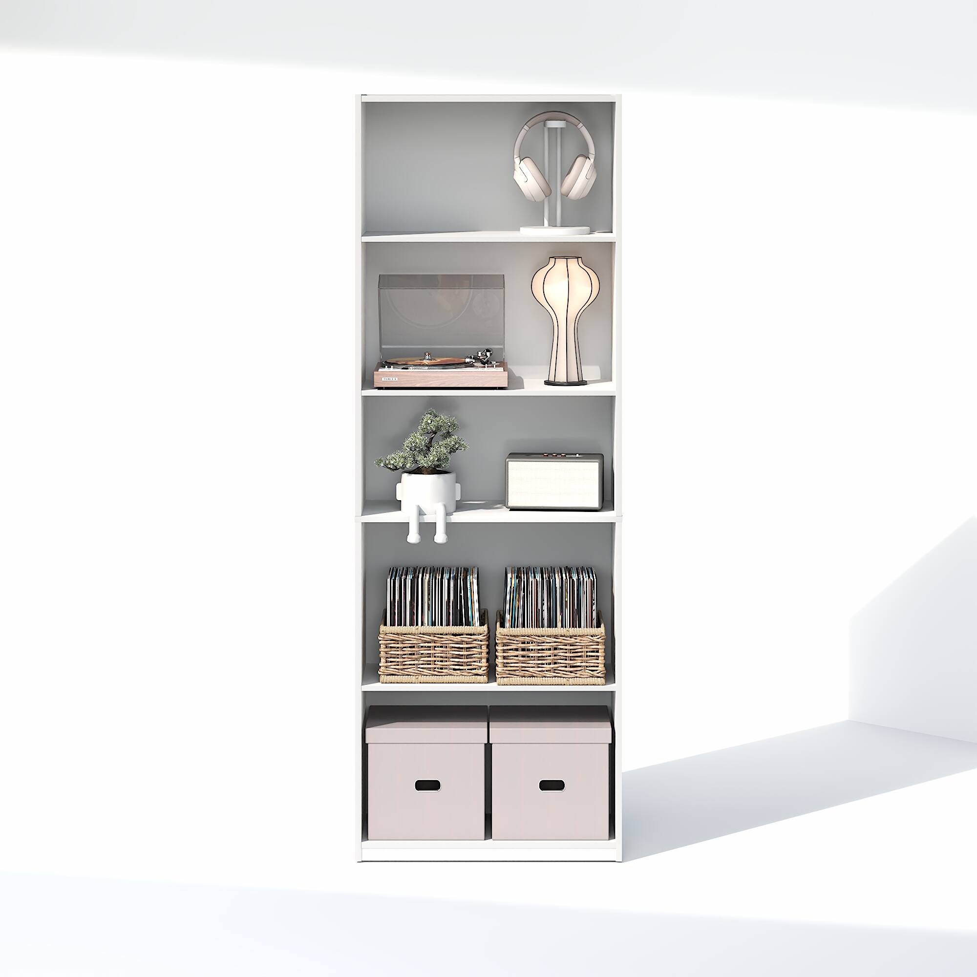 Alt View 3. Furinno - GEHRY 5-Tier Media Storage, CD DVD Media Tower, with Adjustable Shelves, for Living Room, Home Office - White.