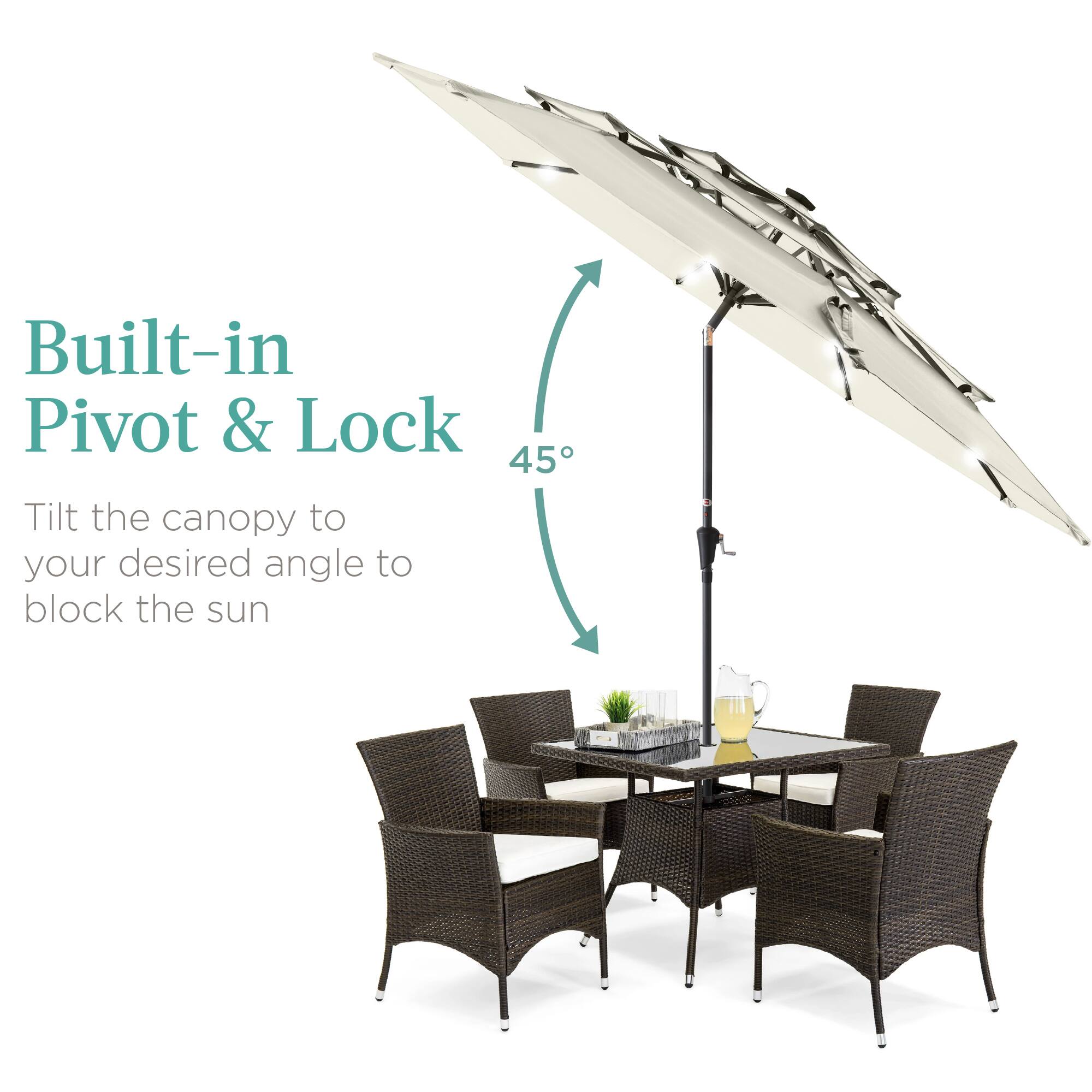 Built-in Pivot & Lock

Tilt the canopy to your desired angle to block the sun

45°