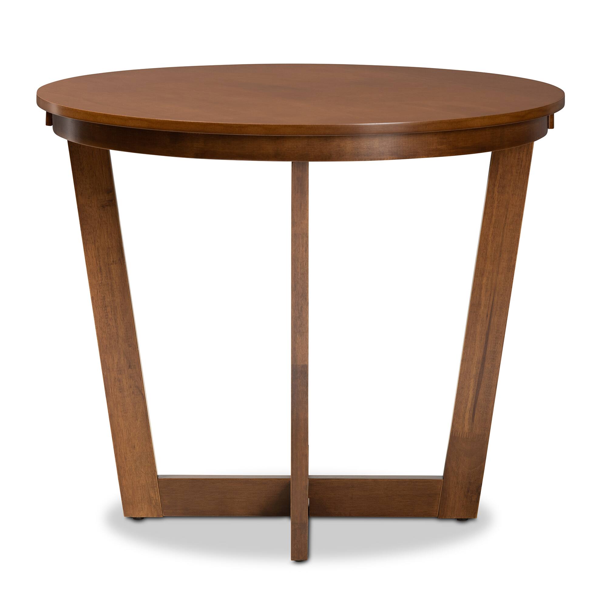 Angle. Baxton Studio - Alayna Modern and Contemporary Finished 35-Inch-Wide Round Wood Dining Table - Walnut.