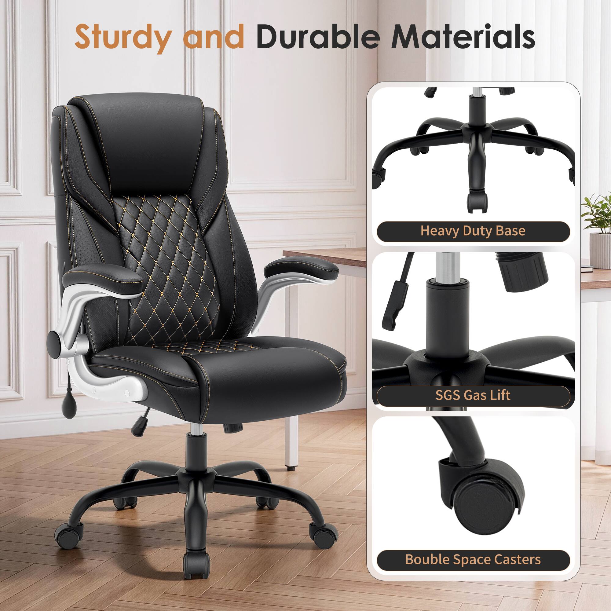 Sturdy and Durable Materials  
Heavy Duty Base  
SGS Gas Lift  
Double Space Casters
