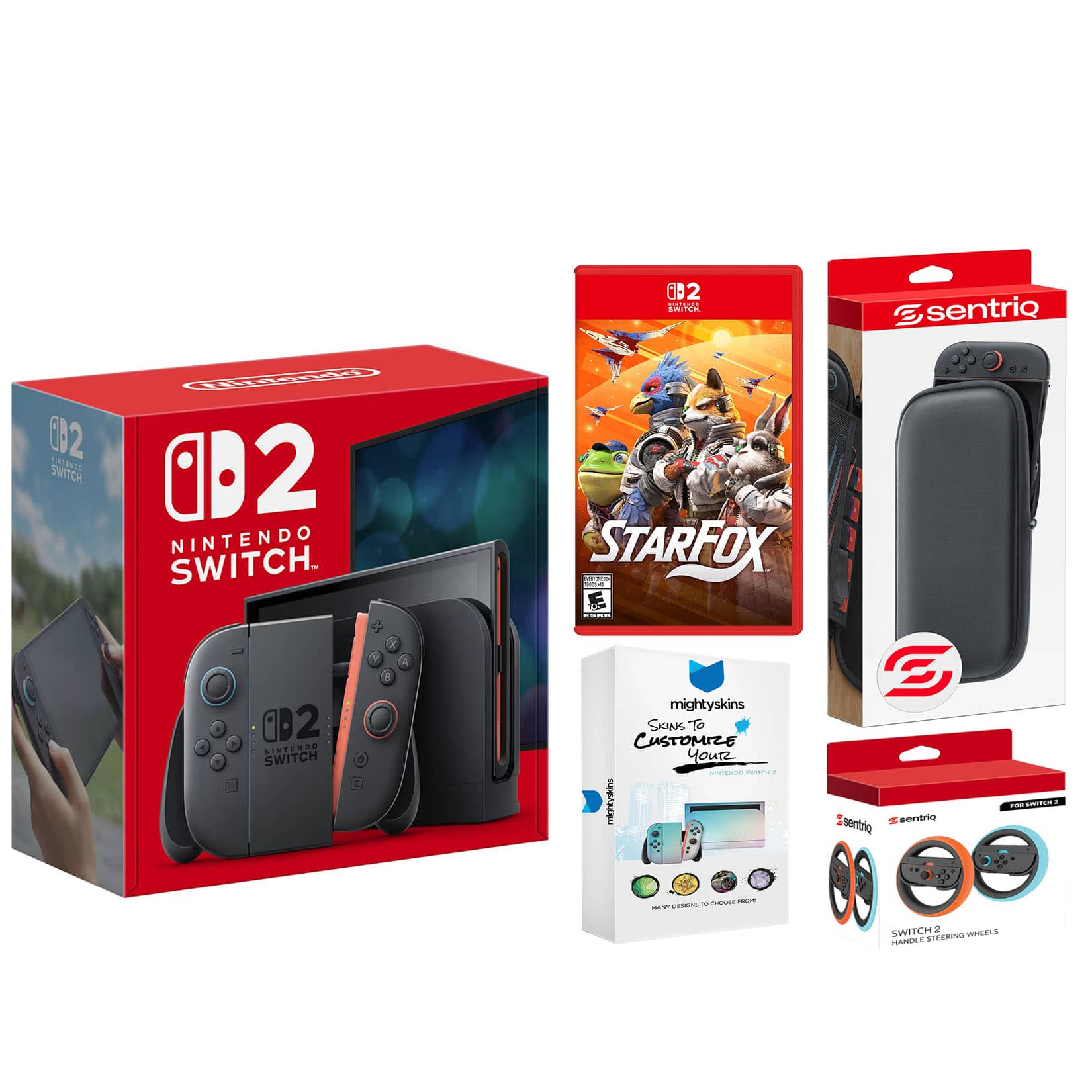 Switch 2 Console with Star Fox Game, Joy Con Flight Wheels, Case and MightySkins Bundle price history on PriceWatchPro