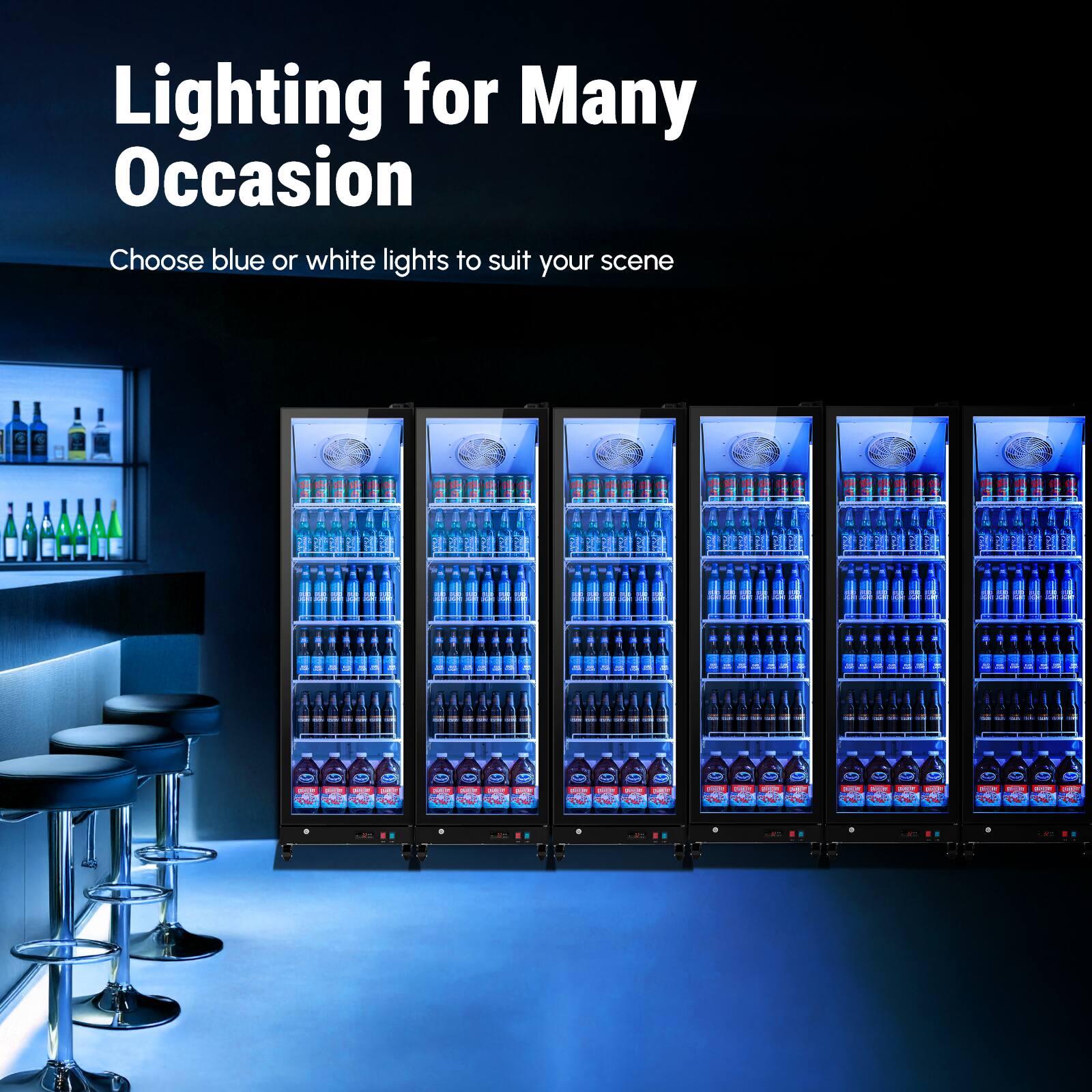 Lighting for Many Occasion

Choose blue or white lights to suit your scene
