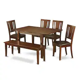 East West Furniture - 6-Pc Dining room set with bench- Table with 4 Dining Chairs and Bench - Mahogany