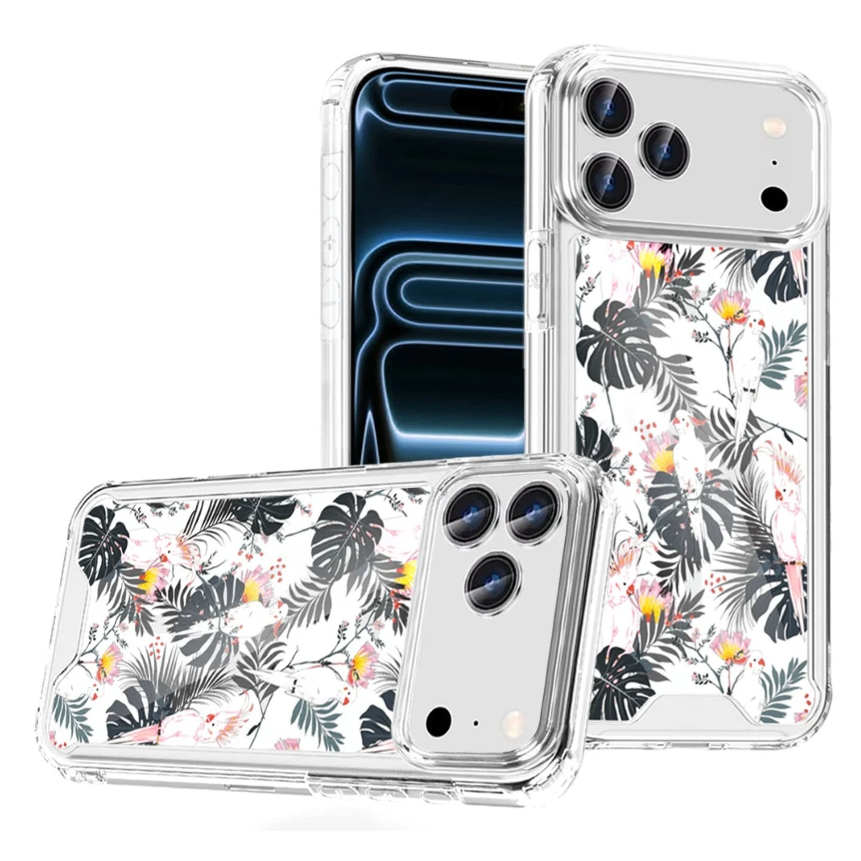 Kitcheniva - Tropical Flamingo And Leaves Design Clear TPU Phone Case With Tempered Glass For iPhone 17 Pro Max - Multicolor price history on PriceWatchPro