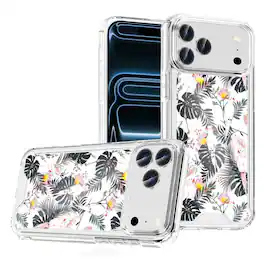 Kitcheniva - Tropical Flamingo And Leaves Design Clear TPU Phone Case With Tempered Glass For iPhone 17 Pro Max - Multicolor