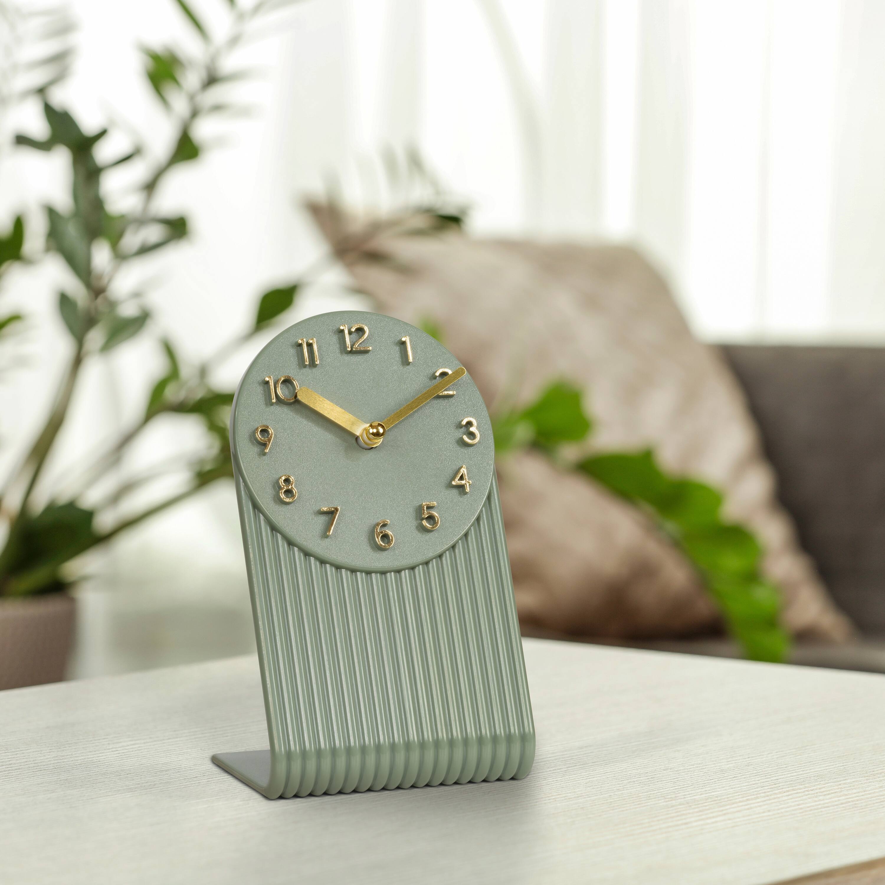 Alt View 3. La Crosse Clock Co. - Grooves Quartz Analog Table Clock, Light Sage - Green.