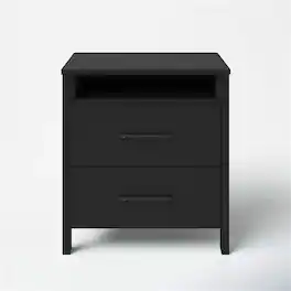 Hivvago - Modern 2-Drawer Nightstand Bedside Table Wood Finish - Black
