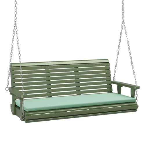 Winado - 5 FT Wooden Porch Swing Bench Set with Cushion, Hanging Chains for Outdoor Garden - Olive Green