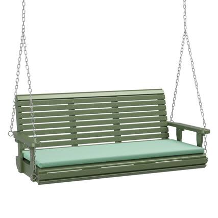 Front. Winado - 5 FT Wooden Porch Swing, Heavy Duty 880 LBS Patio Swings with Cushions, Adjustable Chains for Outdoor Yard Garden Porch - Olive Green.