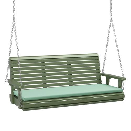Front. Winado - 5 FT Wooden Porch Swing Bench Set with Cushion, Hanging Chains for Outdoor Garden - Olive Green.