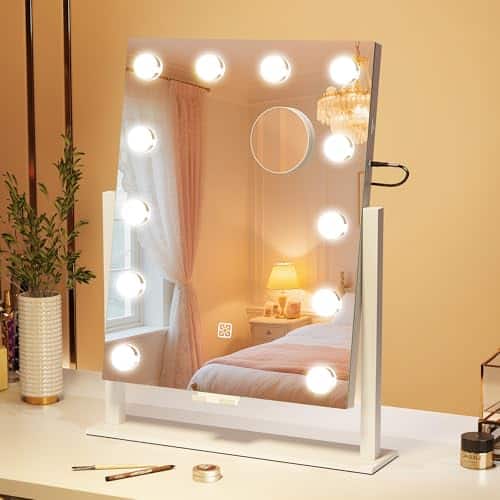 Earthley Blooms - Mirror Touch Table High Quality Product with Modern Design for Daily Use Elegant Stylish Appearance - 12 Bulbs-white-16"L x 12"W