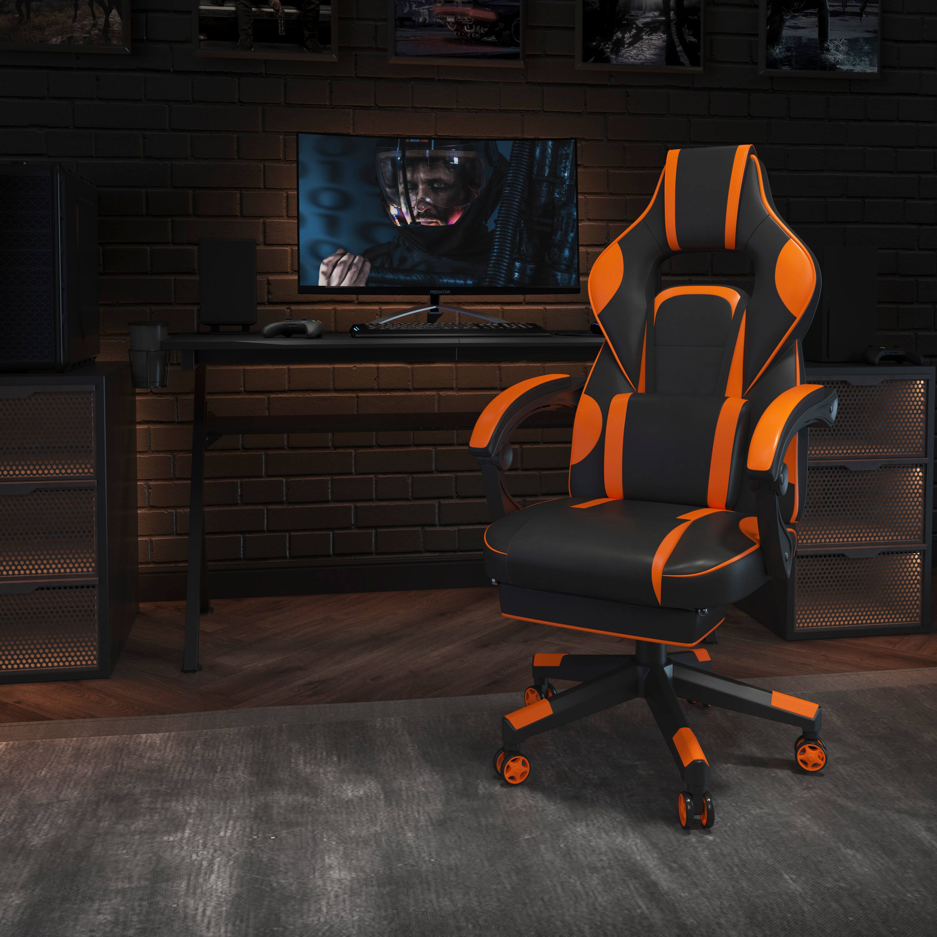 Angle. Flash Furniture - X40 Gaming Chair Racing Ergonomic Computer Chair with Fully Reclining Back/Arms, Slide-Out Footrest, Massaging Lumbar - - Orange.