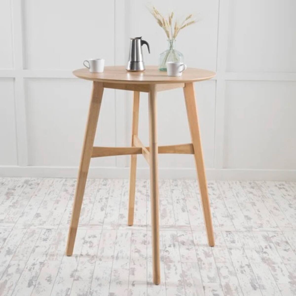 Angle. Loheer - Loheer Mid Century Modern Round Bar Table, 42 Inch High Oak Finish Dining Table - Oak.