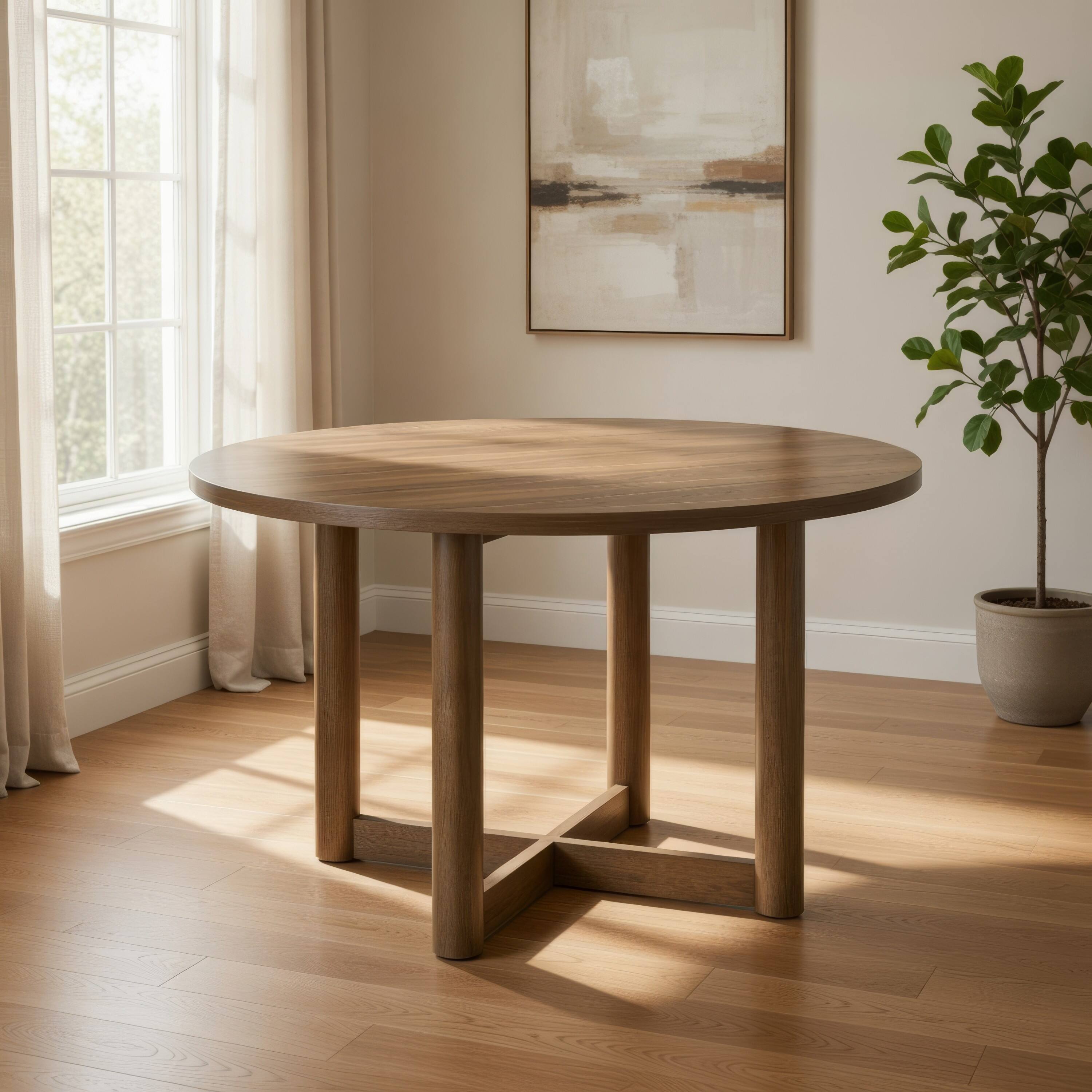 Alt View 7. Manhattan Lane - Billie Dining Table, Wood Frame, Cross Legs, Round 46 Inch - Brown.