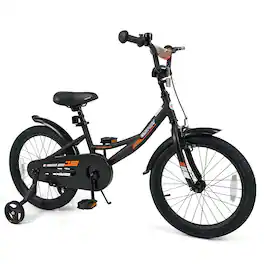 Costway - 18 Inch Kids Bike with Training Wheels Dual Brakes Adjustable Seat Handlebar Height - Black