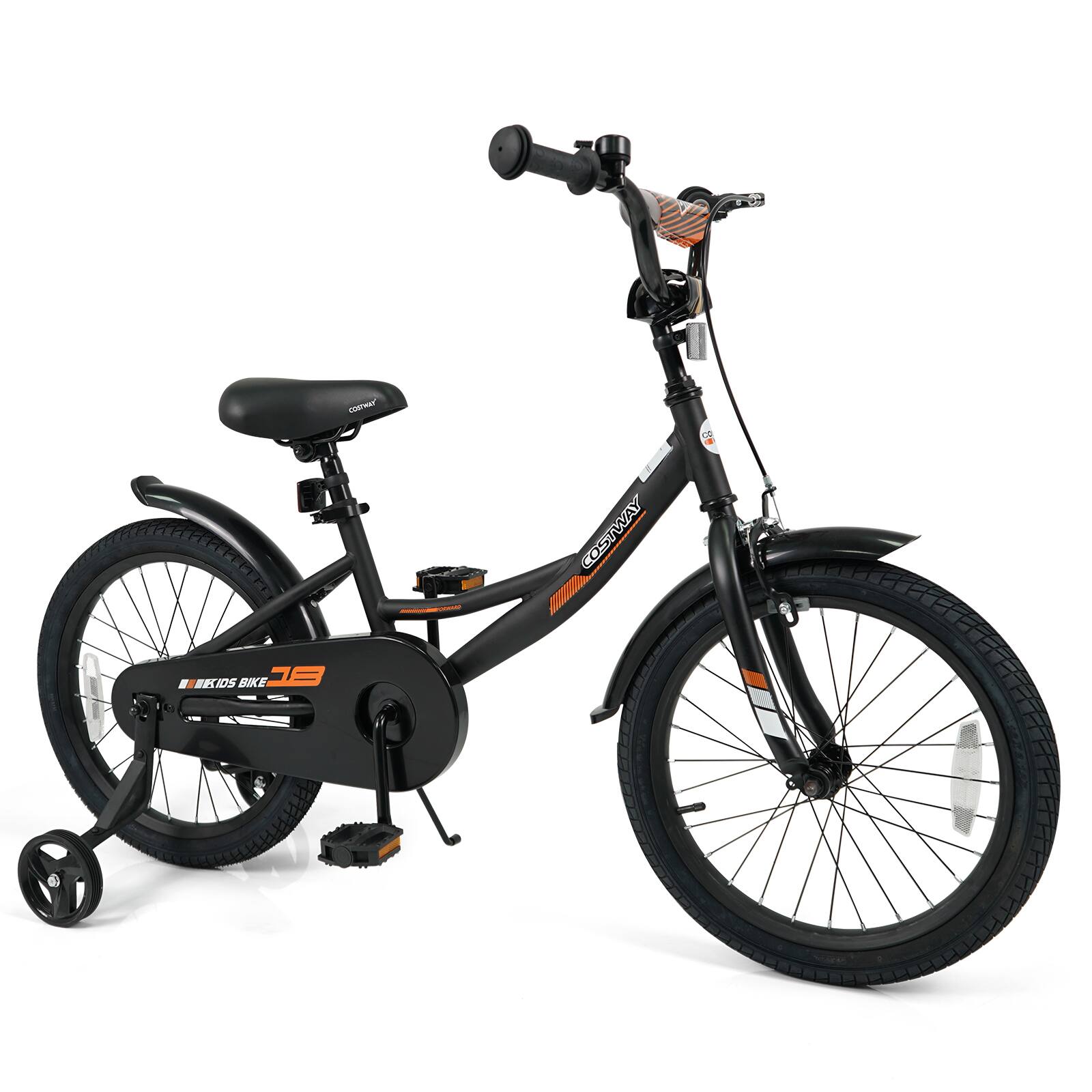 Costway - 18 Inch Kids Bike with Training Wheels Dual Brakes Adjustable Seat Handlebar Height - Black