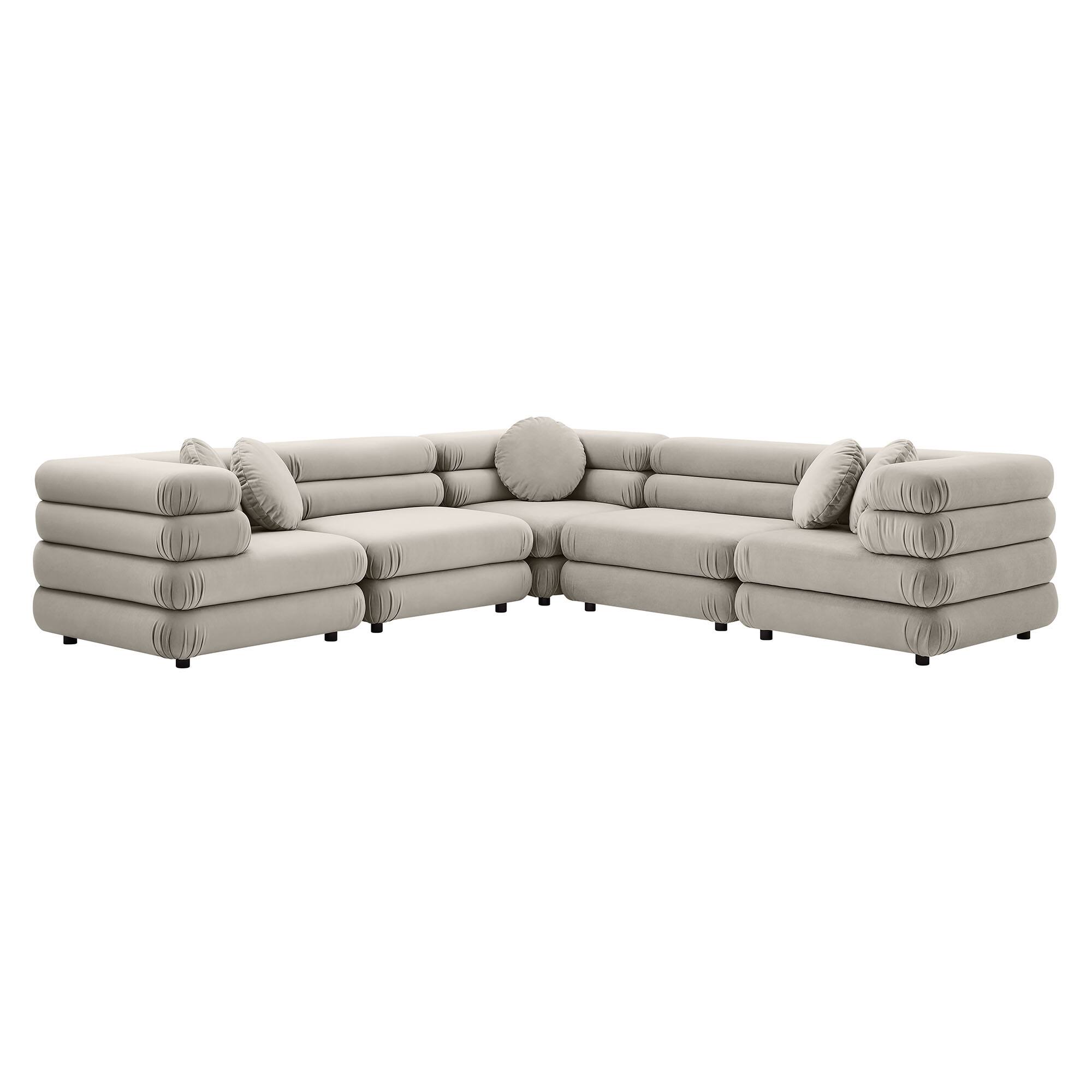 Left. Modway - Jubilee 5-Piece Modular Performance Velvet Sectional Sofa by Modway - Almond.