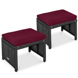 Best Choice Products - Set of 2 Multipurpose Patio Wicker Ottomans w/ Removable Cushions - Deep Burgundy/Black