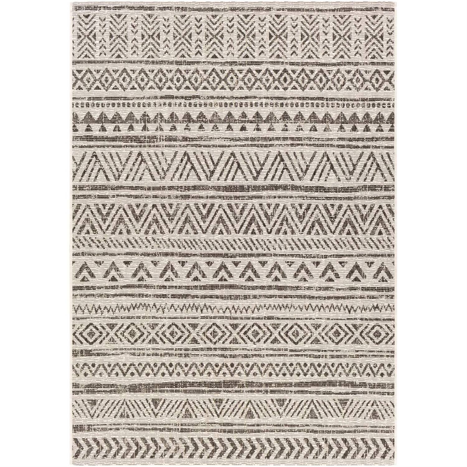 Back. Hivvago - 5 ft. x 8 ft. Black Off-White Chevron Coastal Boho Style Indoor Outdoor Area Rug - Black, Off-White.