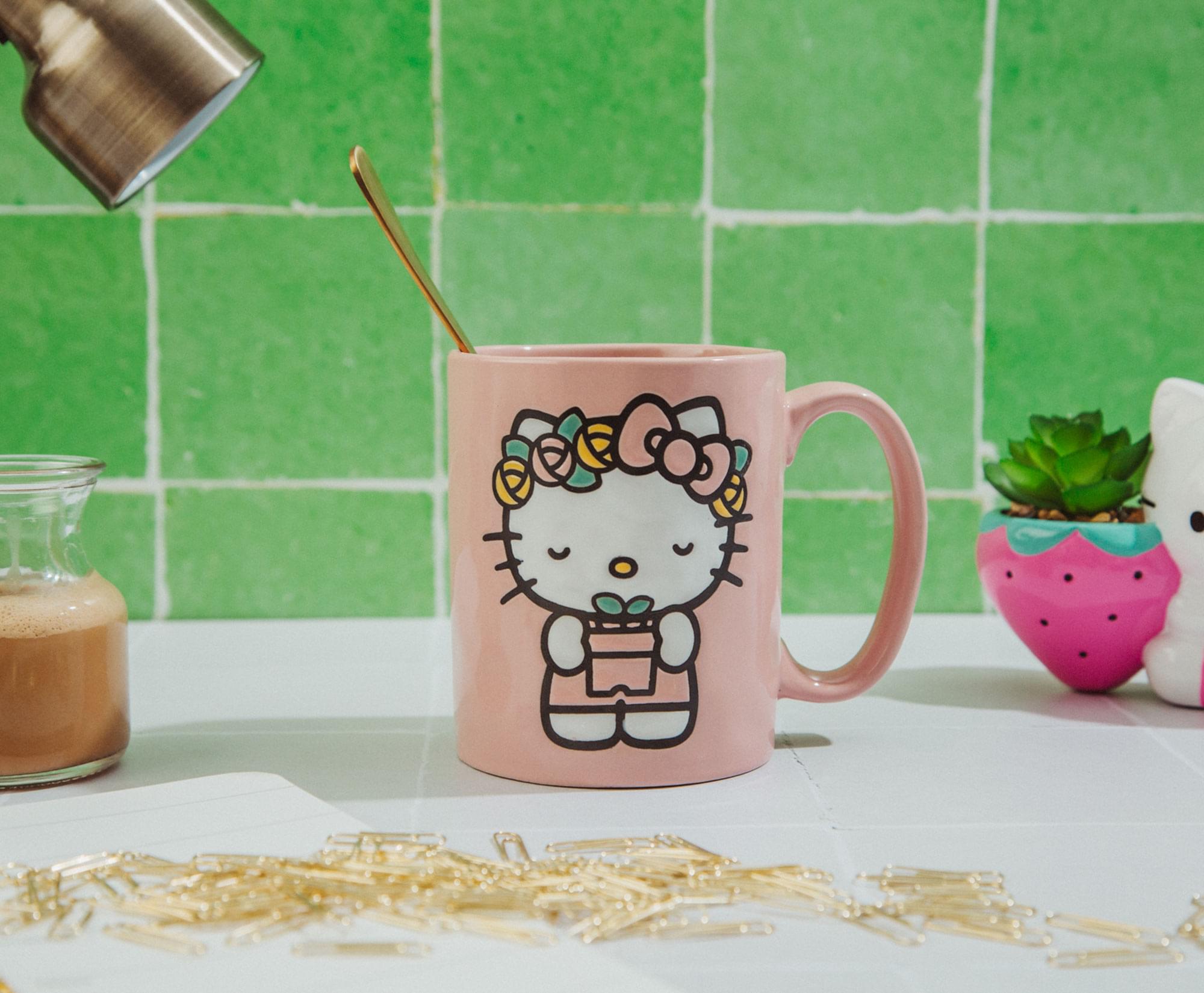 Alt View 10. Hello Kitty - Sanrio Hello Kitty Flower Badge Wax Resist Ceramic Pottery Mug | Holds 18 Ounces - Pink.