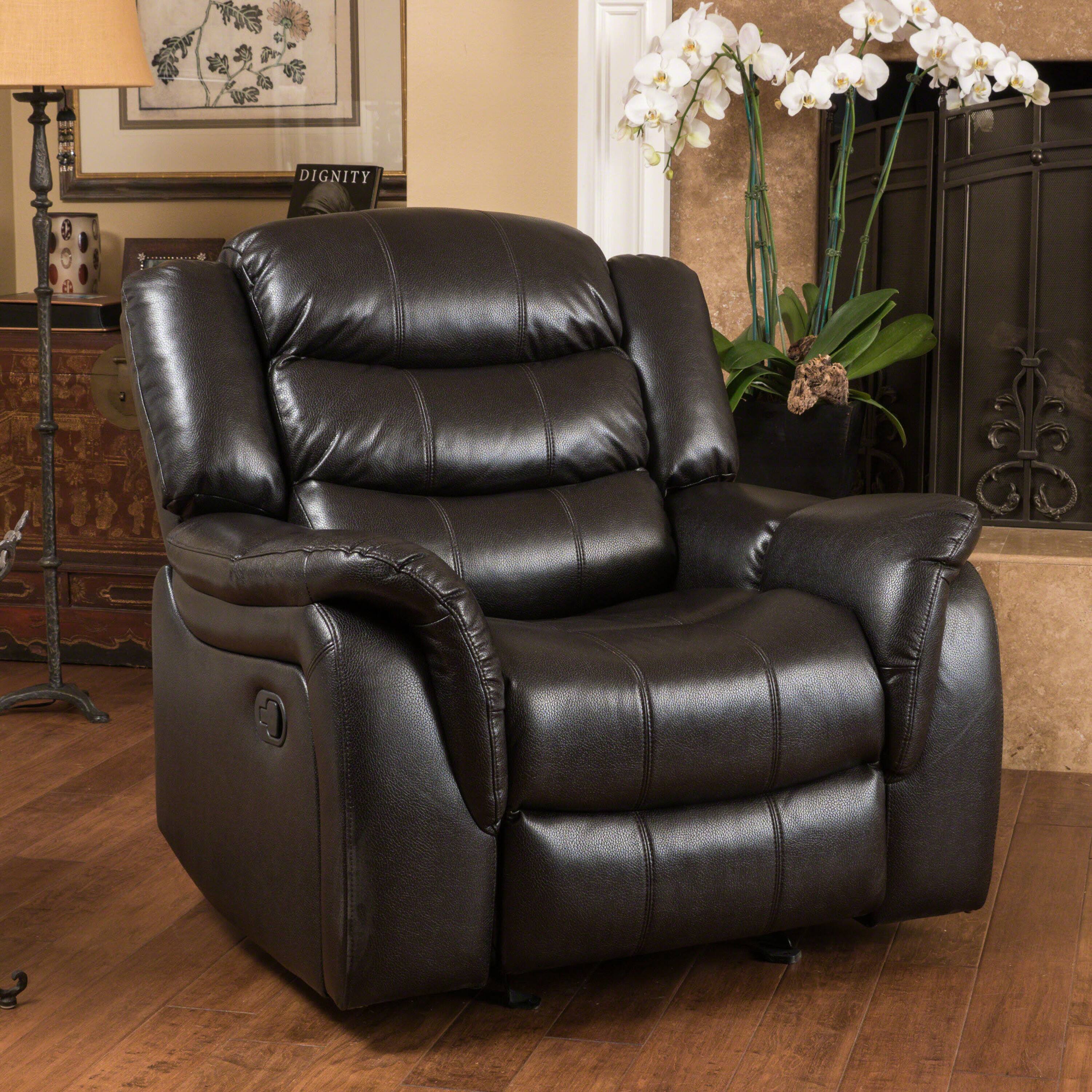 Back. APRILSOUL - Classic Design Recliner Black Berry Pu Upholstery Glider Recliner - Brown.