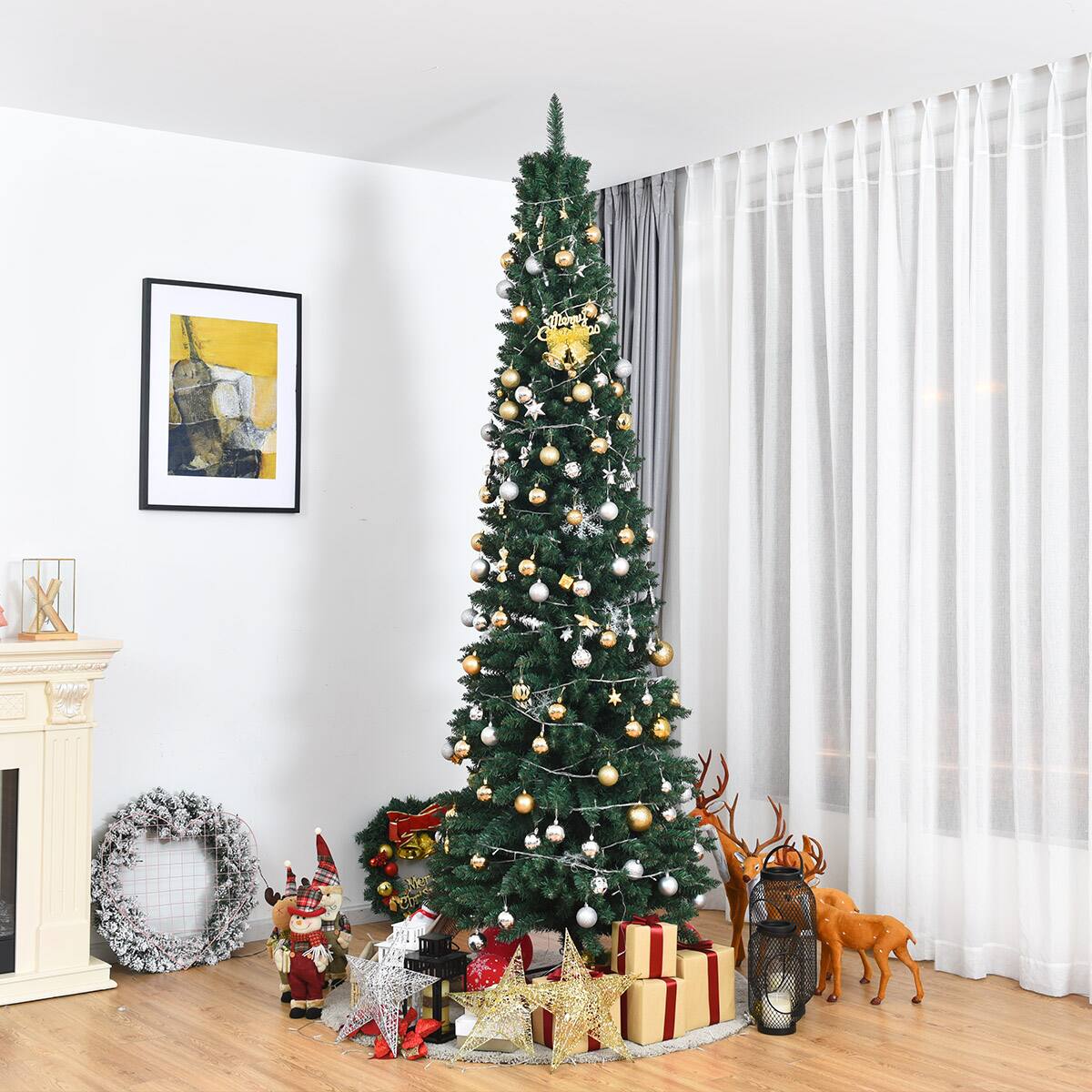 Alt View 11. Costway - 9Ft PVC Artificial Pencil Christmas Tree Slim Stand - Green.