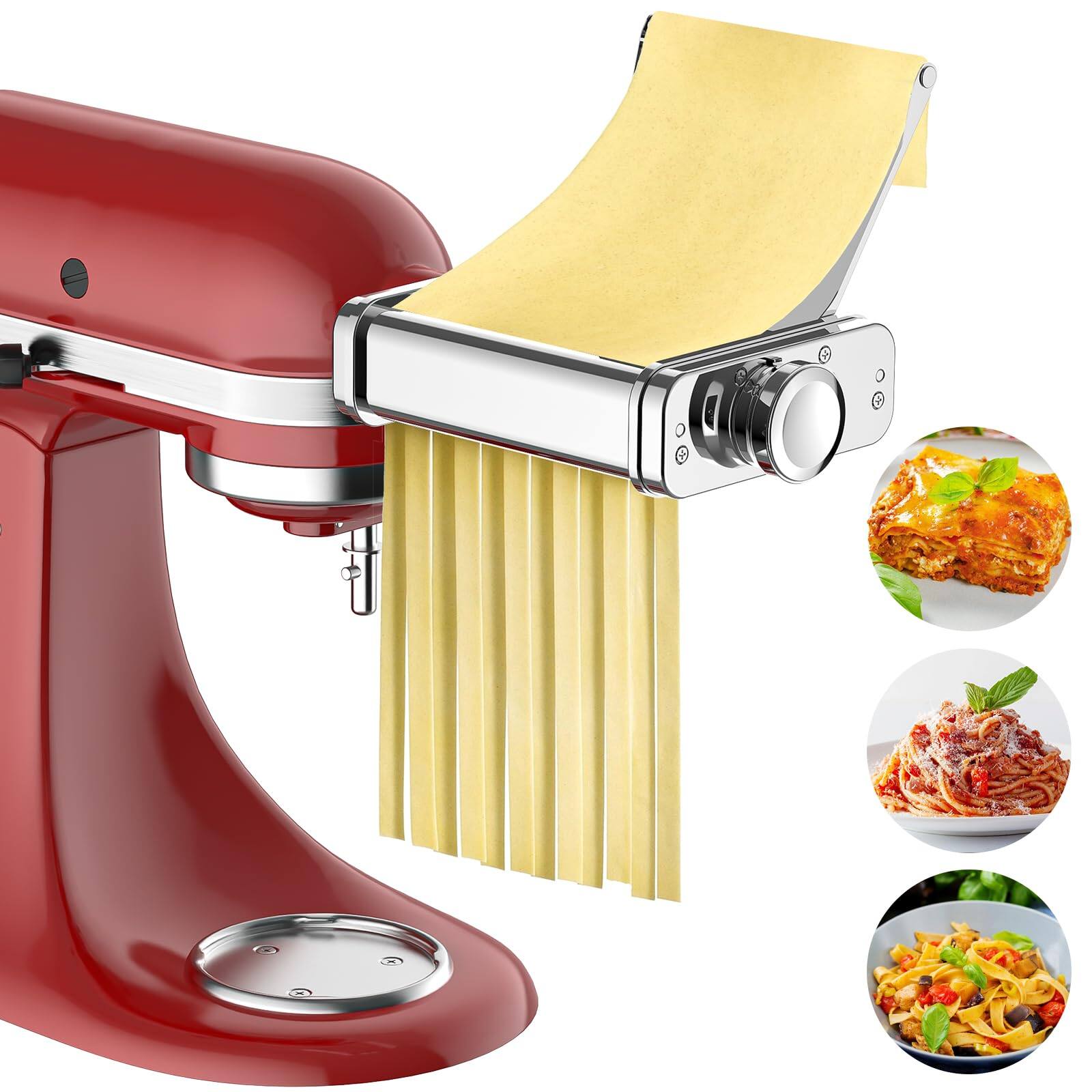 Front. Gvode - GVODE 3-in-1 Pasta Attachment for KitchenAid Stand Mixer, All-Metal Roller & Cutters, Cleaning Brush - Silver.