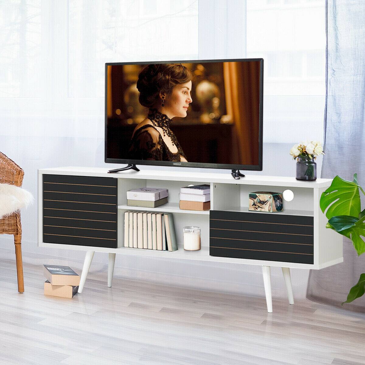 Alt View 12. Costway - Modern TV Stand/Console Cabinet 3 Shelves Storage Drawer Splayed Leg Black/White - White/Black.