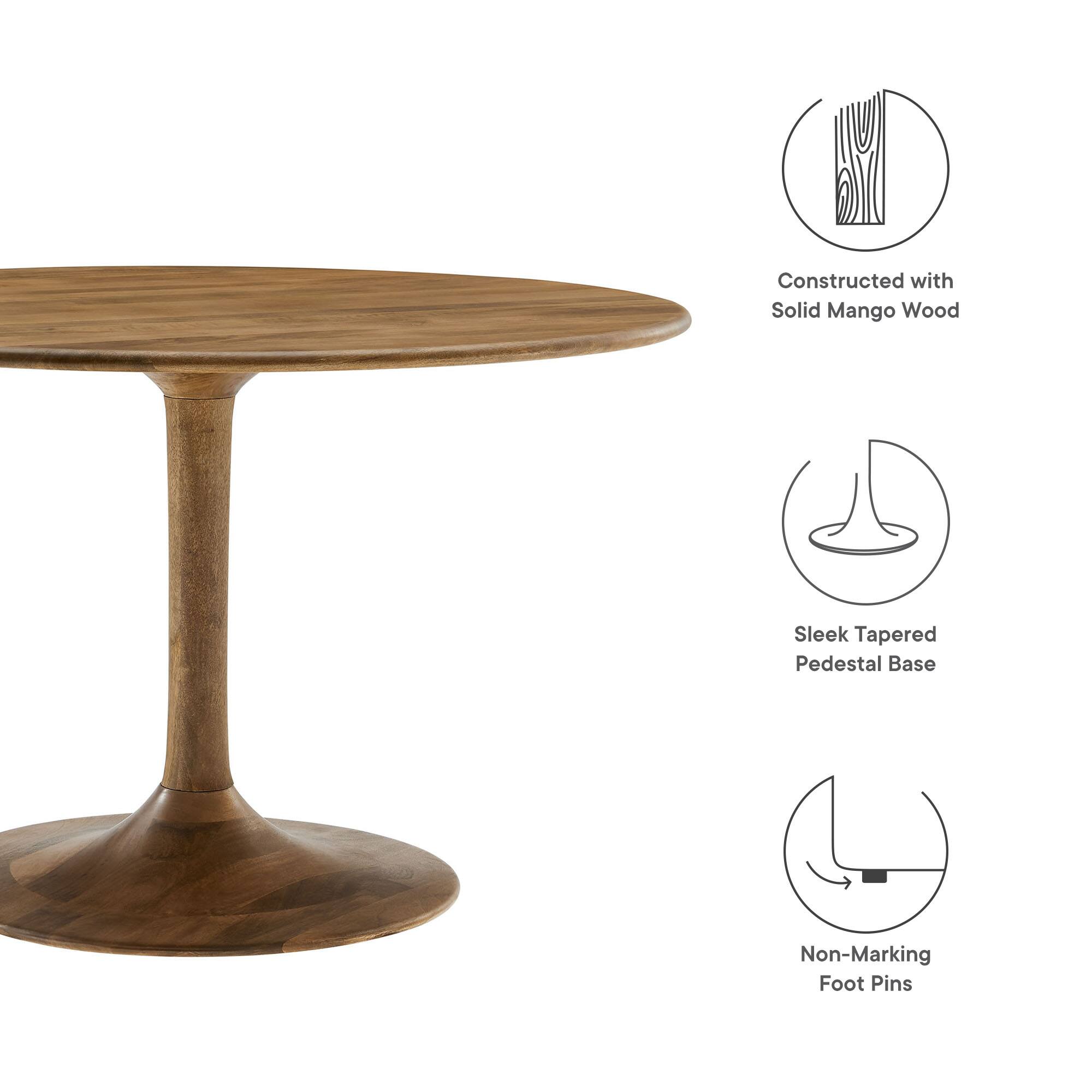 Constructed with Solid Mango Wood Sleek Tapered Pedestal Base Non-Marking Foot Pins