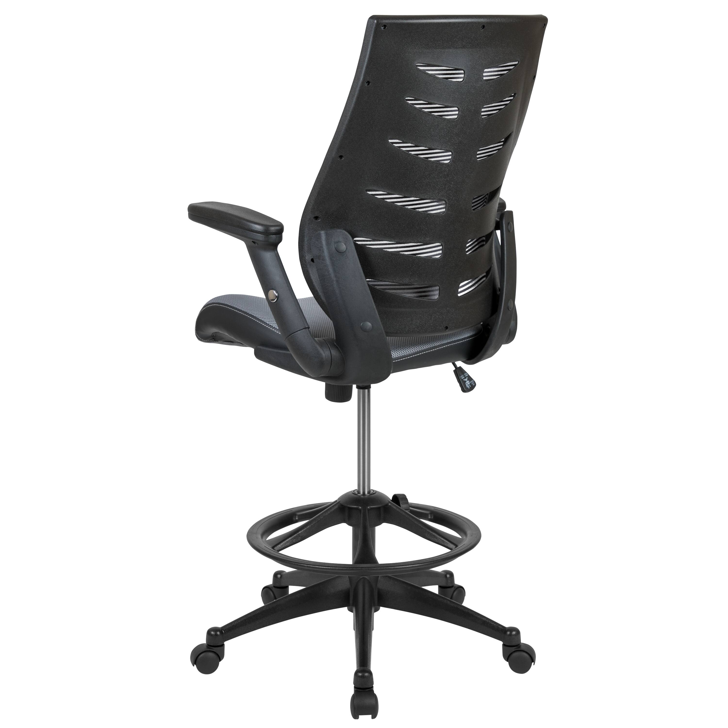 Alt View 5. Emma + Oliver - High Back Mesh Ergonomic Drafting Chair with Adjustable Flip-Up Arms - Dark Gray.