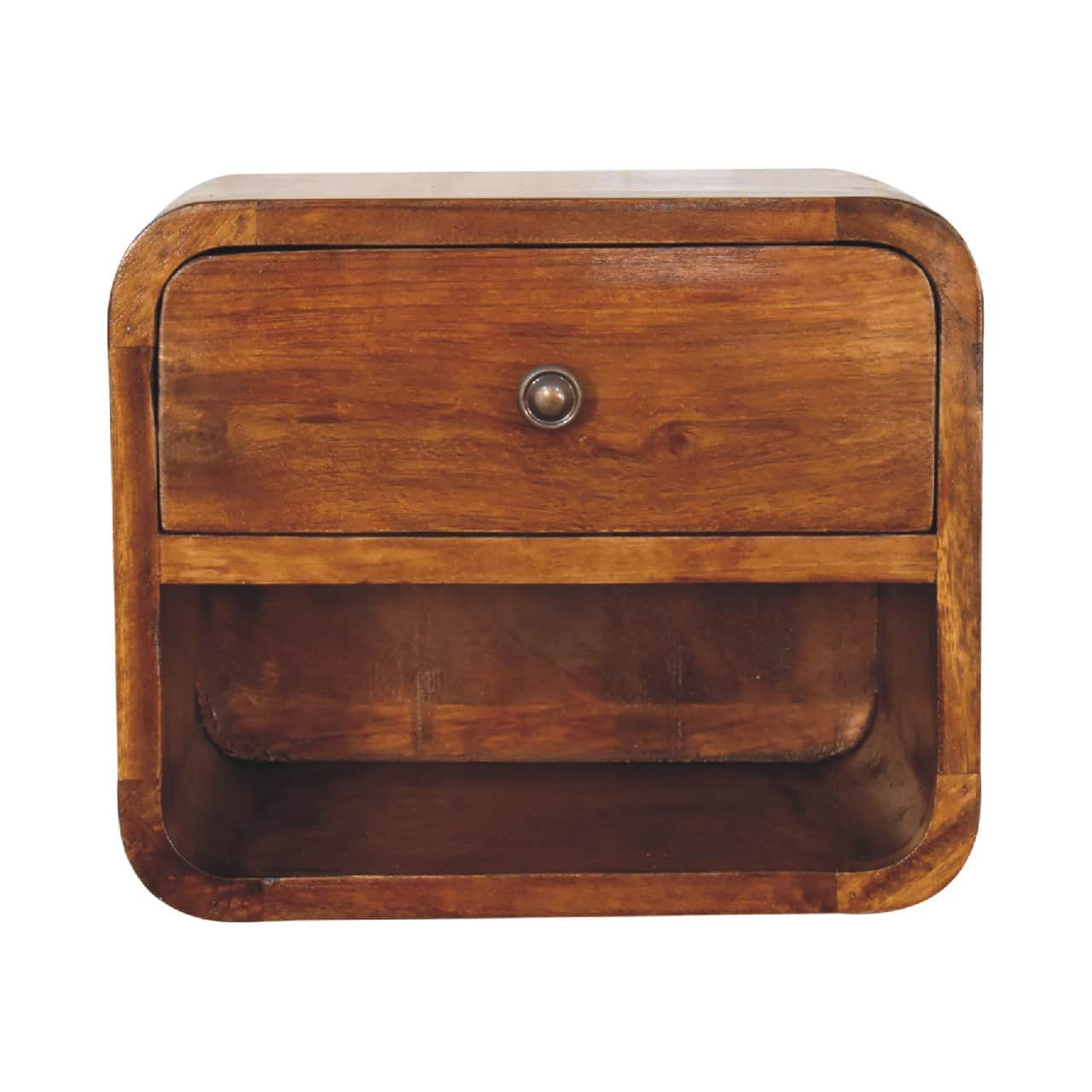 Artisan Furniture - Solid Wood Mini Curve Floating nightstand, 1 Drawer, 1 Shelf - Dark Brown