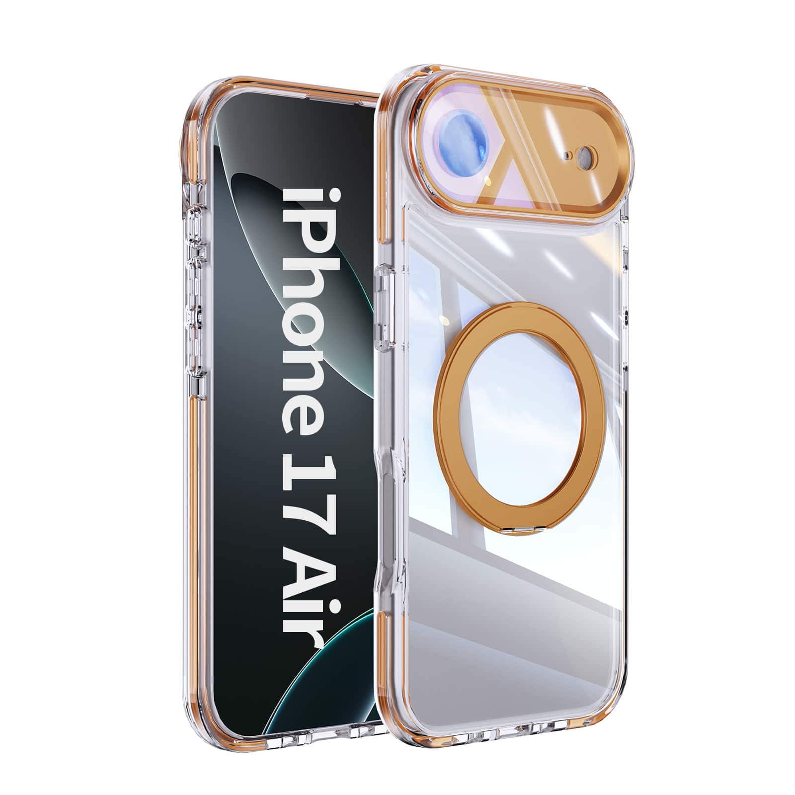 Dteck - Magnetic Clear Phone Case for Apple iPhone Air with Metal Rotating Kickstand,Shockproof PC+TPU Slim Transparent Cover - Orange