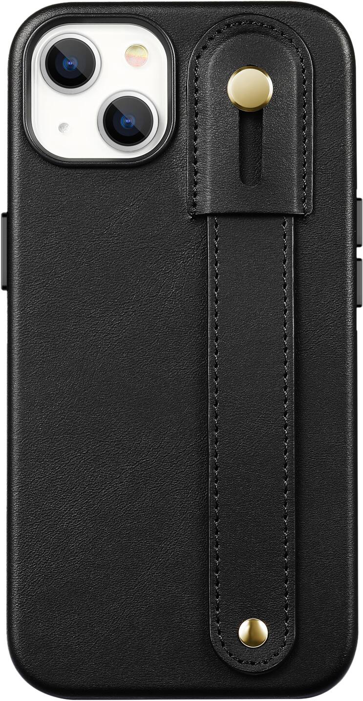 Front. SaharaCase - FingerGrip Series Genuine Leather Case with Magsafe for Apple iPhone 15 - Black.