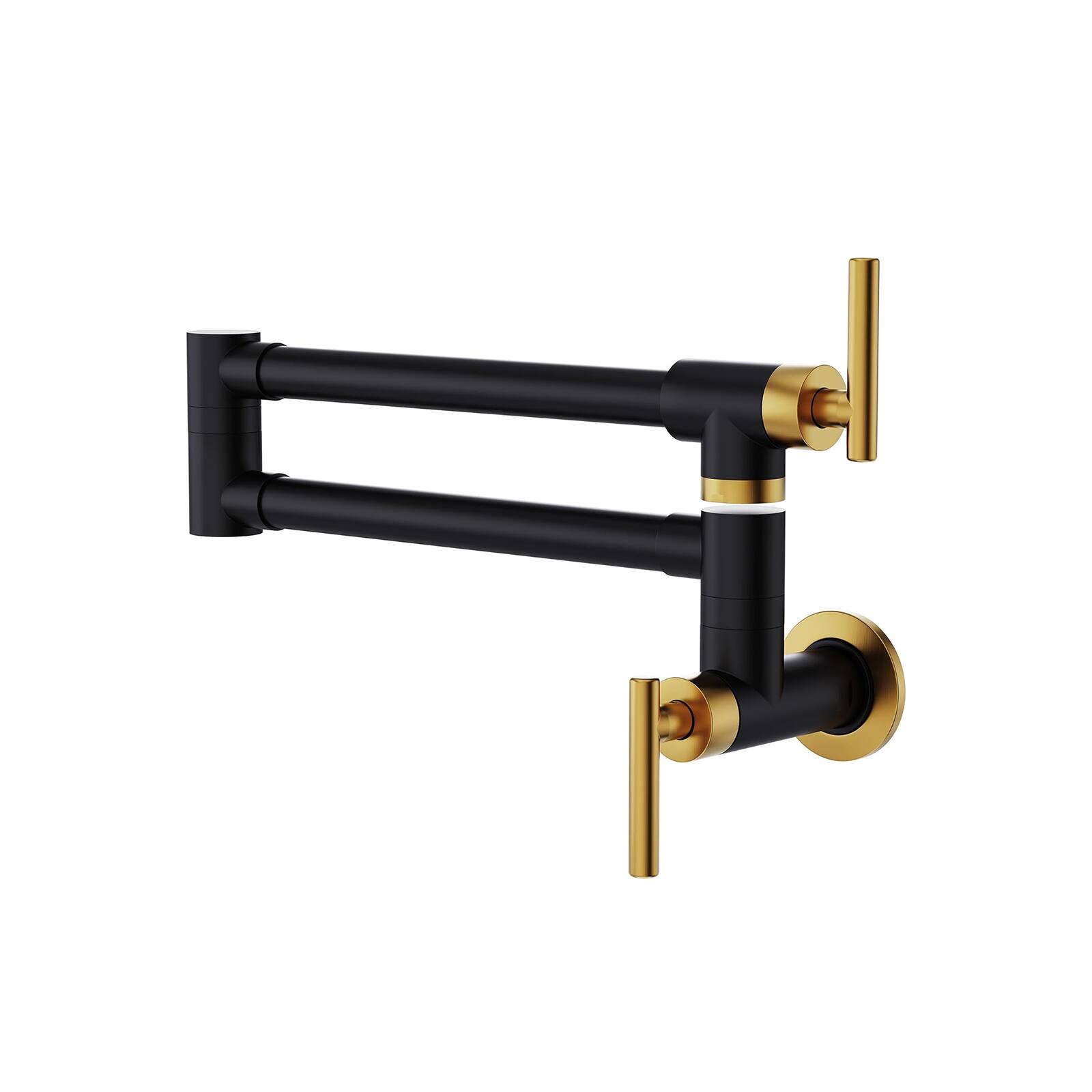Front. Siljoy - Pot Filler Faucet Wall Mount Folding Kitchen Sink Faucets Retractable Single Hole with 2 Handles Black & Gold - Black+Gold.