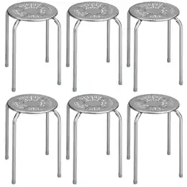 Costway - Set of 6 Stackable Metal Stool Set Daisy Backless Round Top Kitchen - Gray