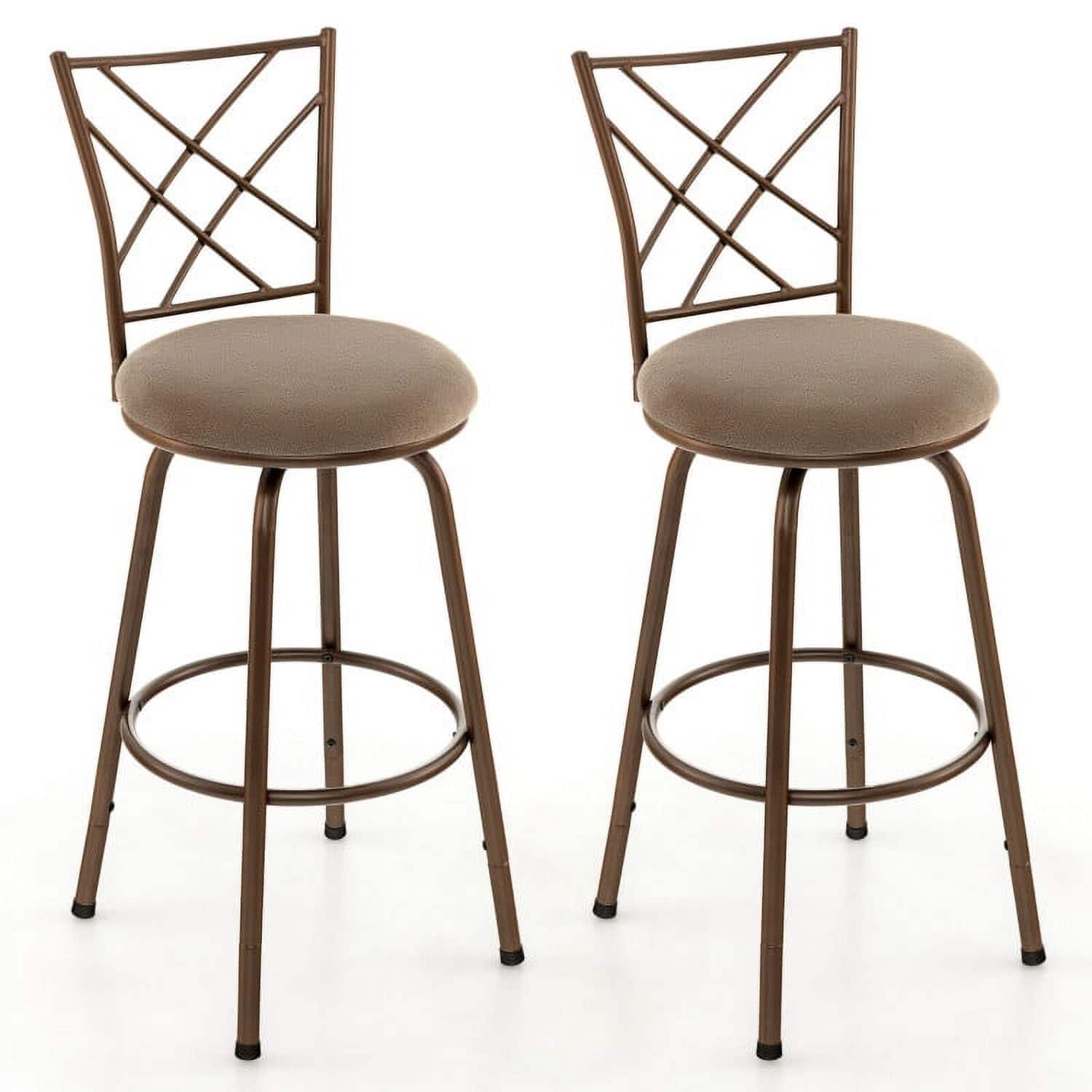 Kadyn - 2 Pcs Swivel Pluch Fabrice Cushioned Bar Stool Set- for Kitchen Island - Brown