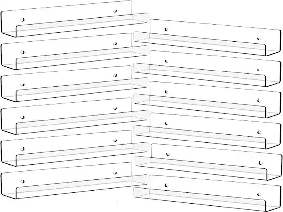 Front. Dazzed Corner - 12" Vinyl Record Wall Mount Shelves,12 Pack Clear Acrylic Floating Shelves - Clear.