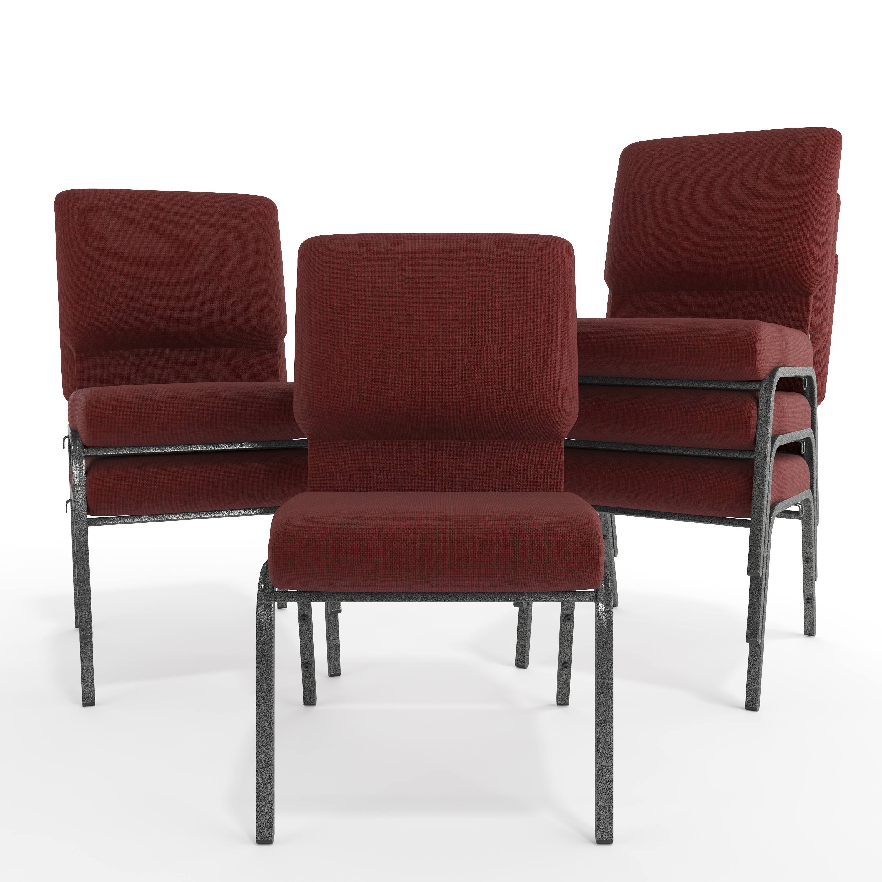 Alt View 10. Emma + Oliver - Church Chair 20.5 in. Wide - Maroon Fabric/Silver Vein Frame.