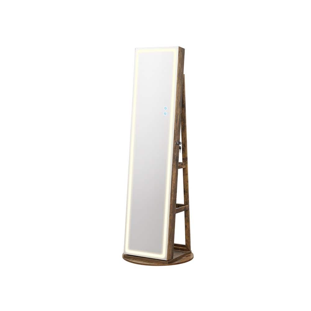 Songmics Home - LED Mirror Jewelry Cabinet Standing Full-Length Mirror with LED Lights Rustic - Brown
