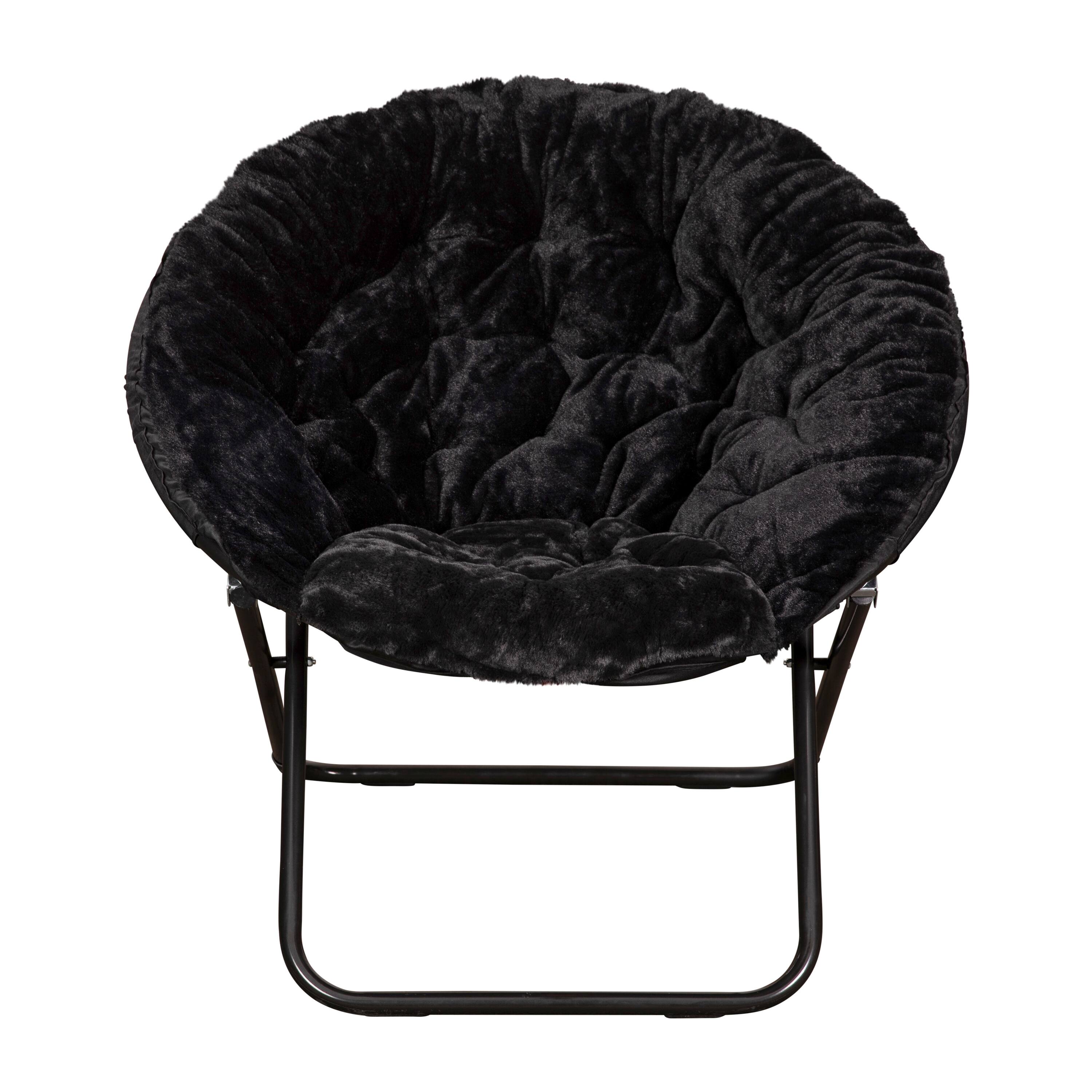 Alt View 9. Emma + Oliver - Ersa Oversize Folding Saucer Chair with Cozy Faux Fur Cushion and Metal Frame for Dorms, Bedrooms, Apartments and More - Black Faux Fur/Black Frame.