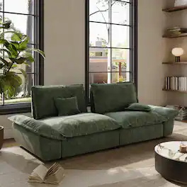 POVISON - 104.33" Sailboat Green Deep Sofa with Cotton Linen - Green Cotton and Linen