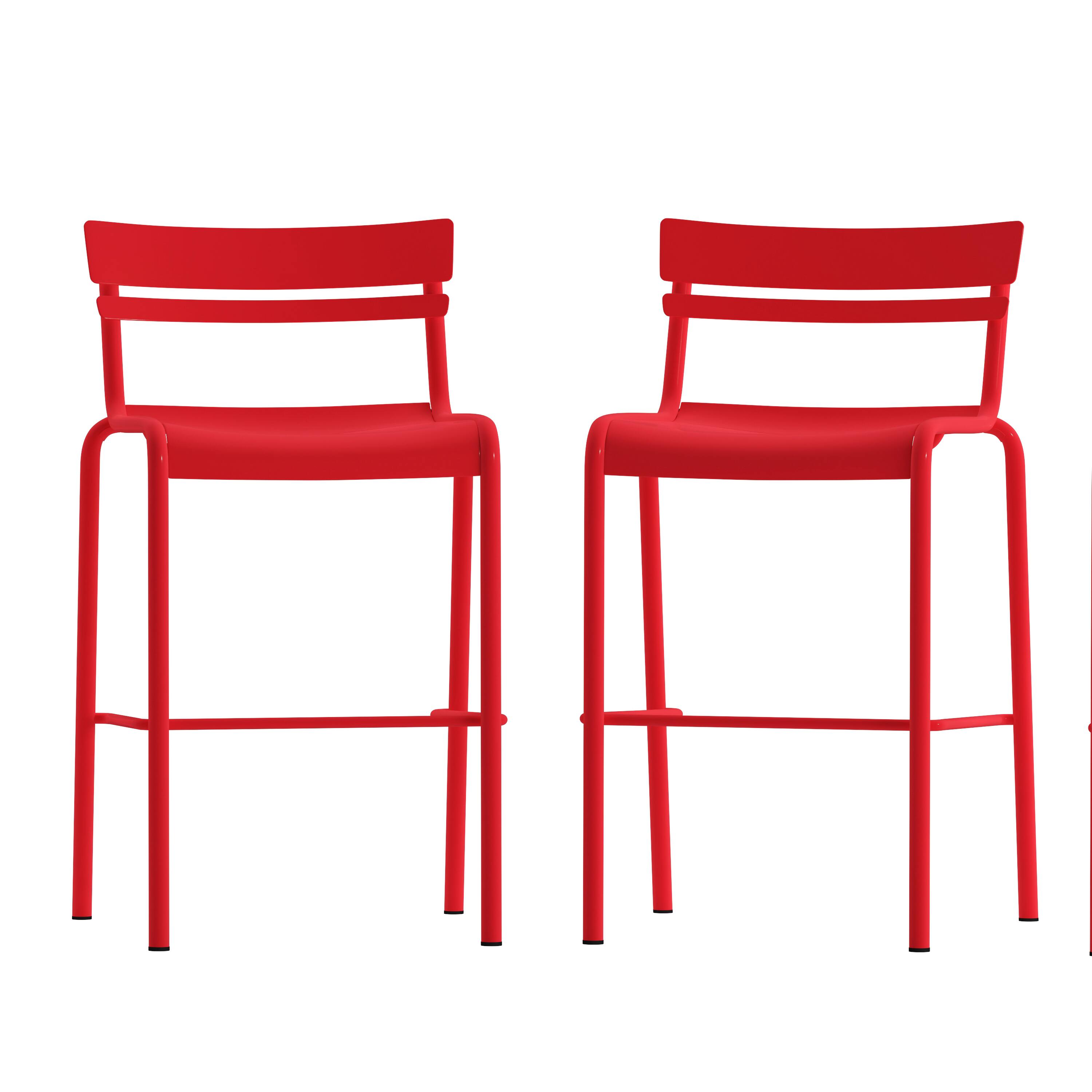 Alt View 1. Emma + Oliver - Rennes Armless Powder Coated Steel Stool with 2 Slat Back for Indoor-Outdoor Use - Red.