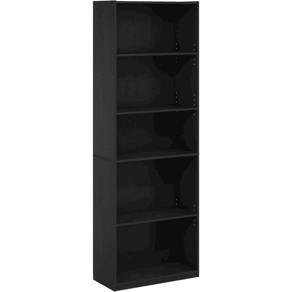 Back. FurniFact - Black Wooden Book Shelf Featuring Five Tiered Wooden Shelves for Display - Blackwood.