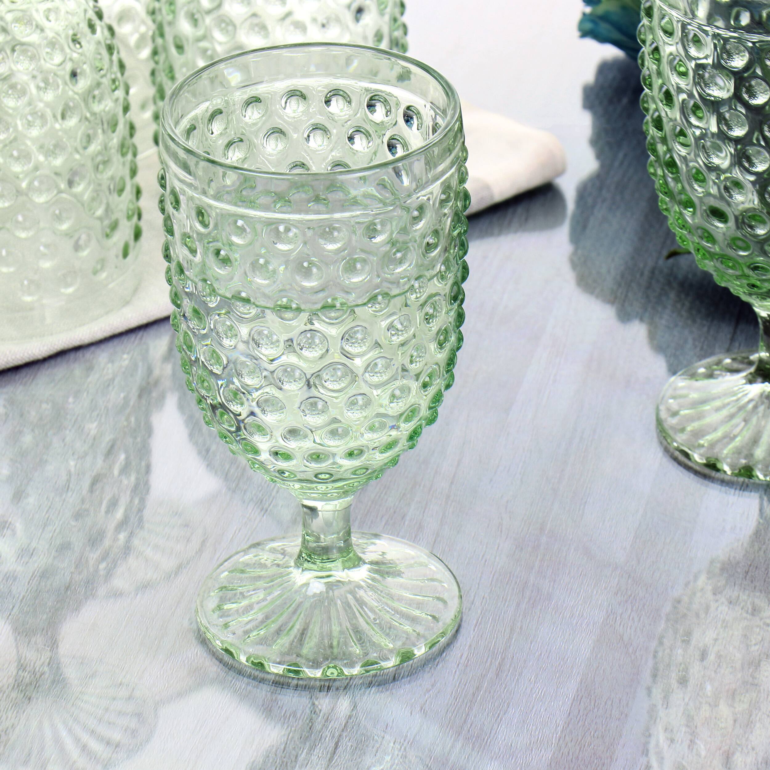 Alt View 4. Martha Stewart - Martha Stewart 6 Piece 14.2 Ounce Clear Glass Hobnail Goblet Drinkware Set in Green - Green.