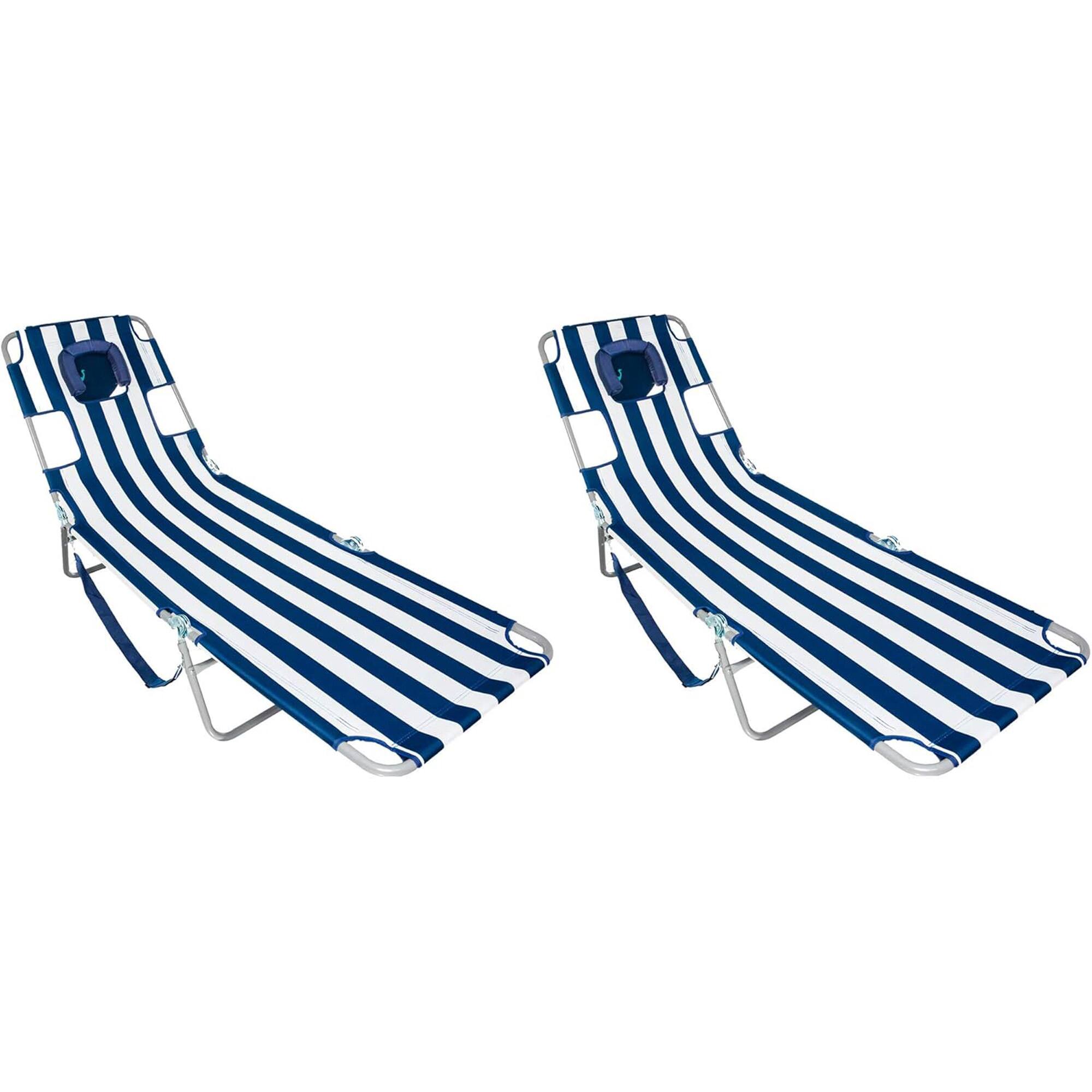 Front. Ostrich - Ostrich Chaise Lounge Folding Portable Sunbathing Beach Chair, Striped (2 Pack) - Striped.